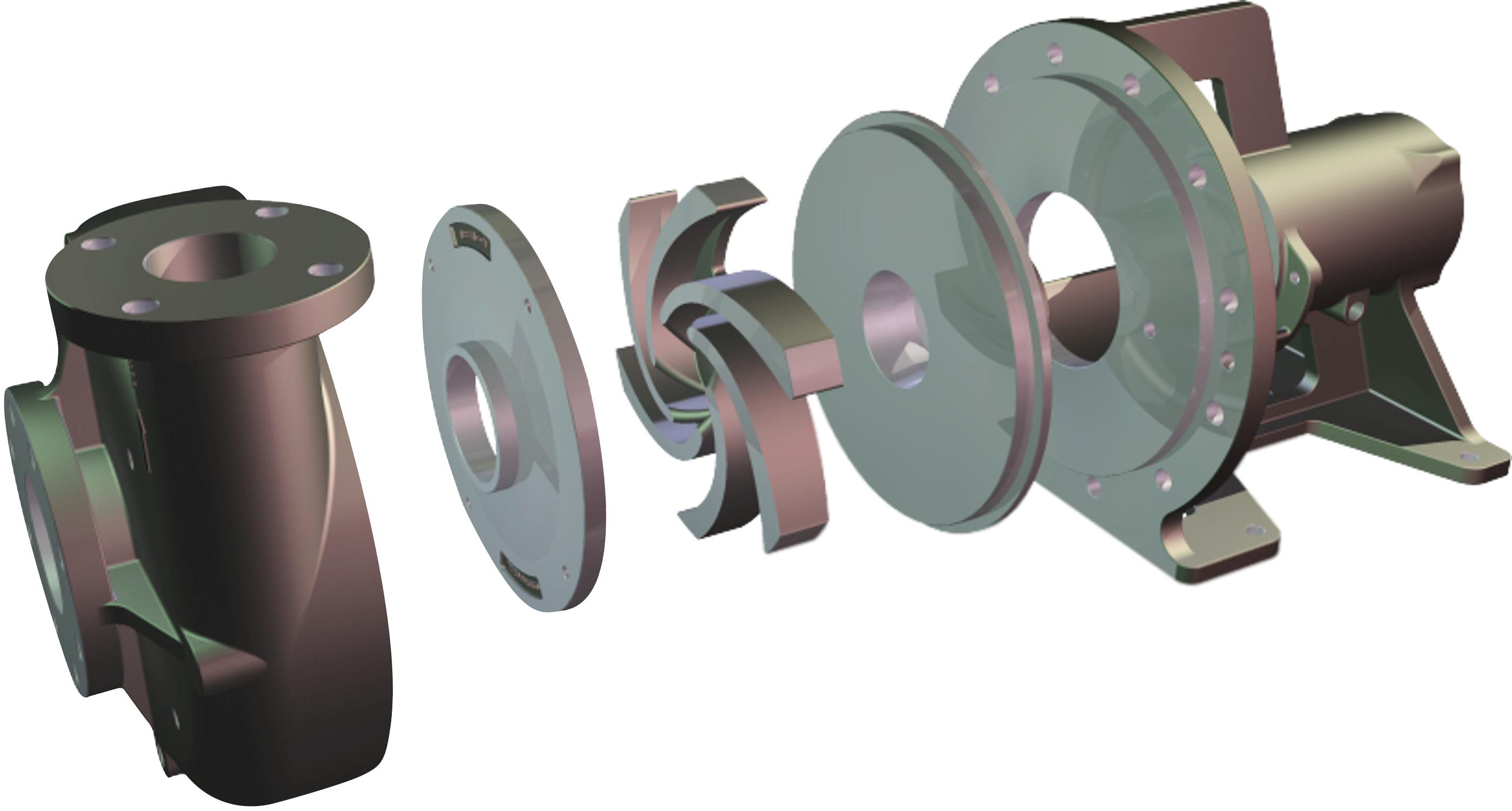 Samenstelling van een centrifugaalpomp met in het midden de waaier